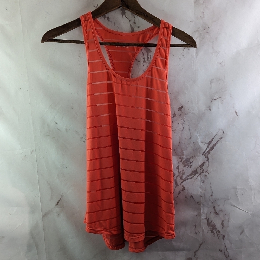 Zyia Active Tank Top Womens Medium Coral Sheer Striped Racerback Havana